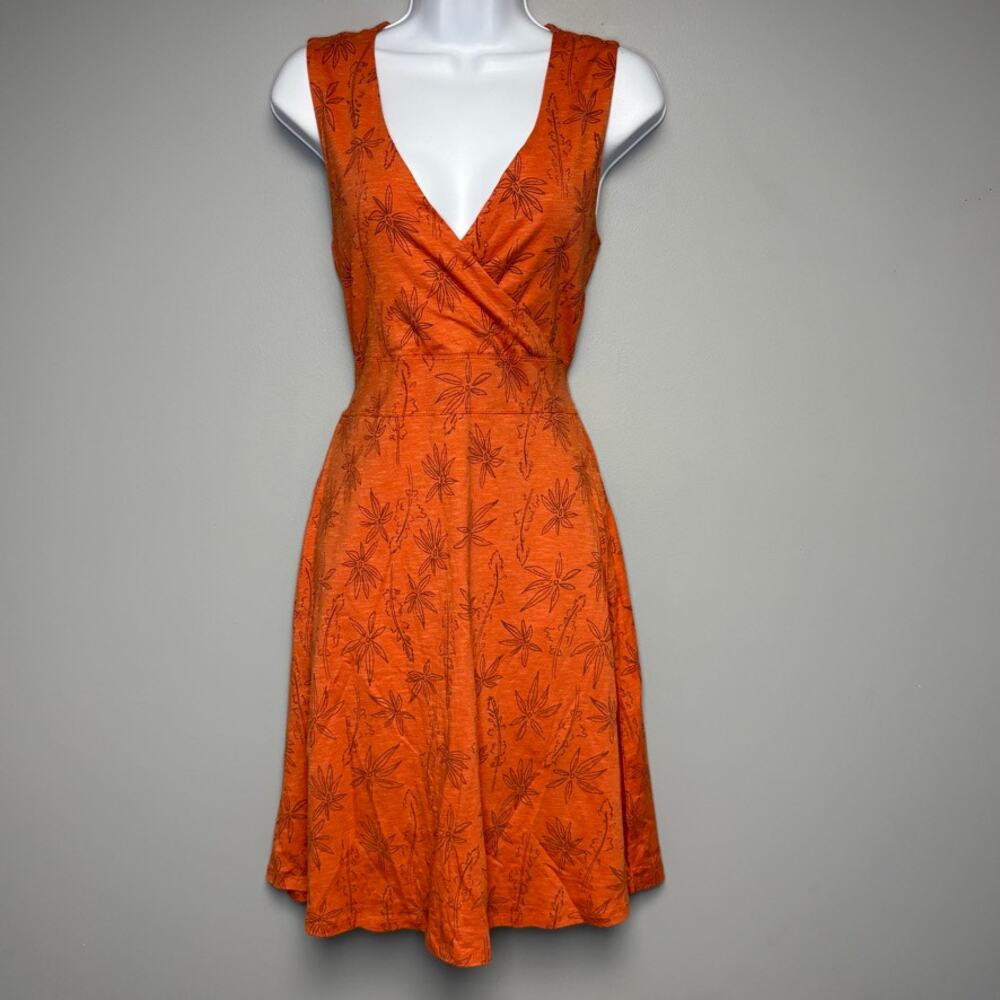 Toad & Co Poppy Floral Cue Faux Wrap Orange Boho Sleeveless Dress Womens Szโ M